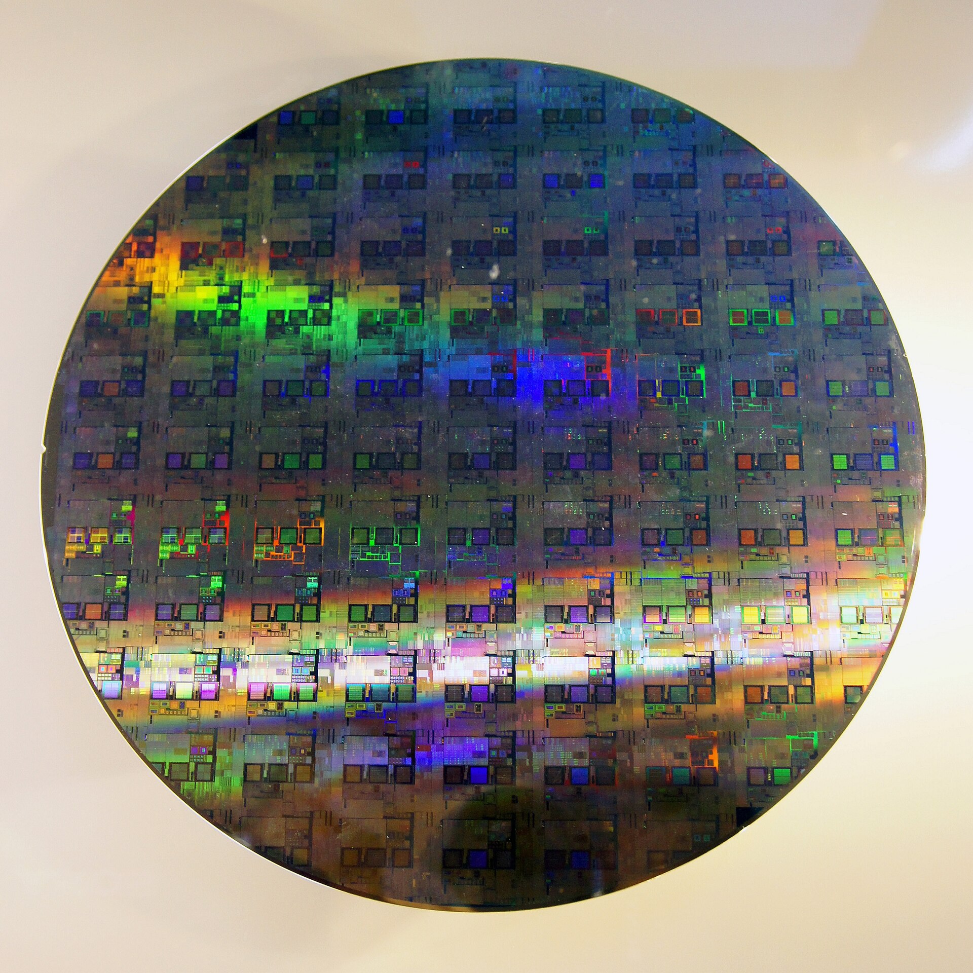 A 12-inch silicon wafer close-up