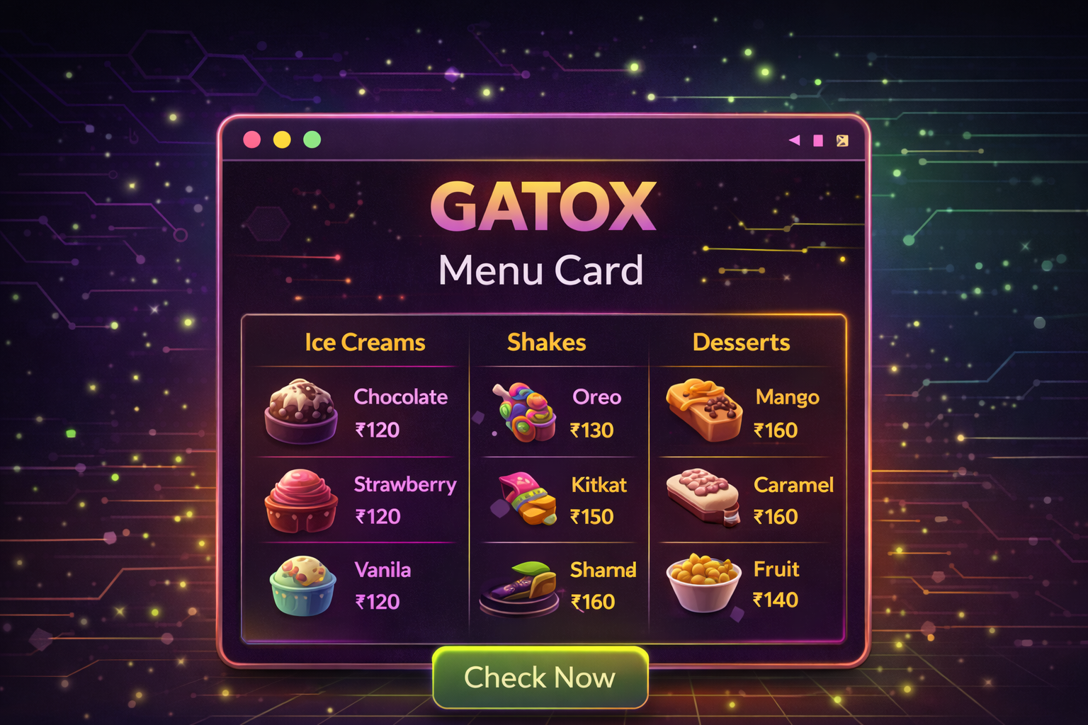 GATOX Menu Card